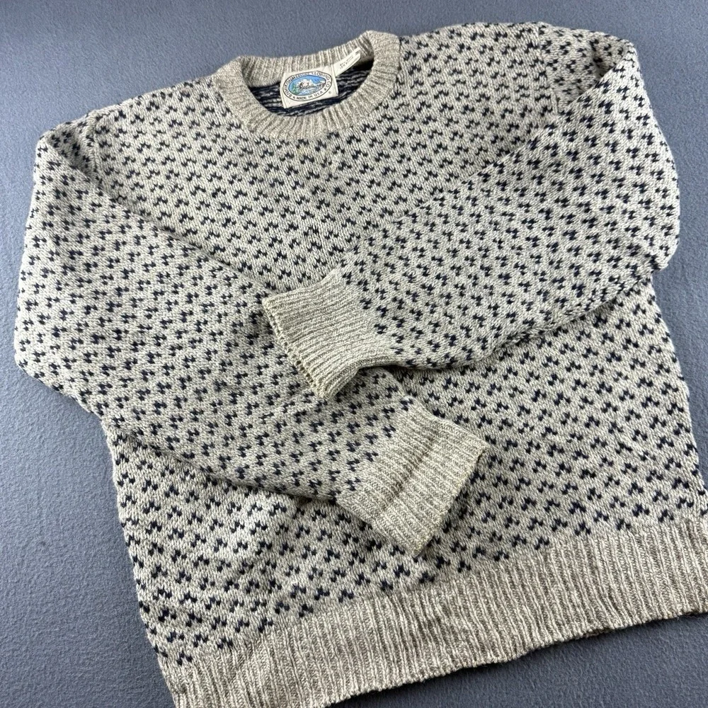 Vintage 80s Birdseye Sweater Men's M Beige Wool USA Environmental Clothing Co
